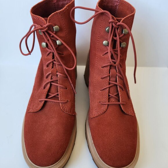 Sorel Hi-Line Heel Suede Lace-Up Platform Boots Orange Rust Red Fall Winter 9.5 - Picture 2 of 10